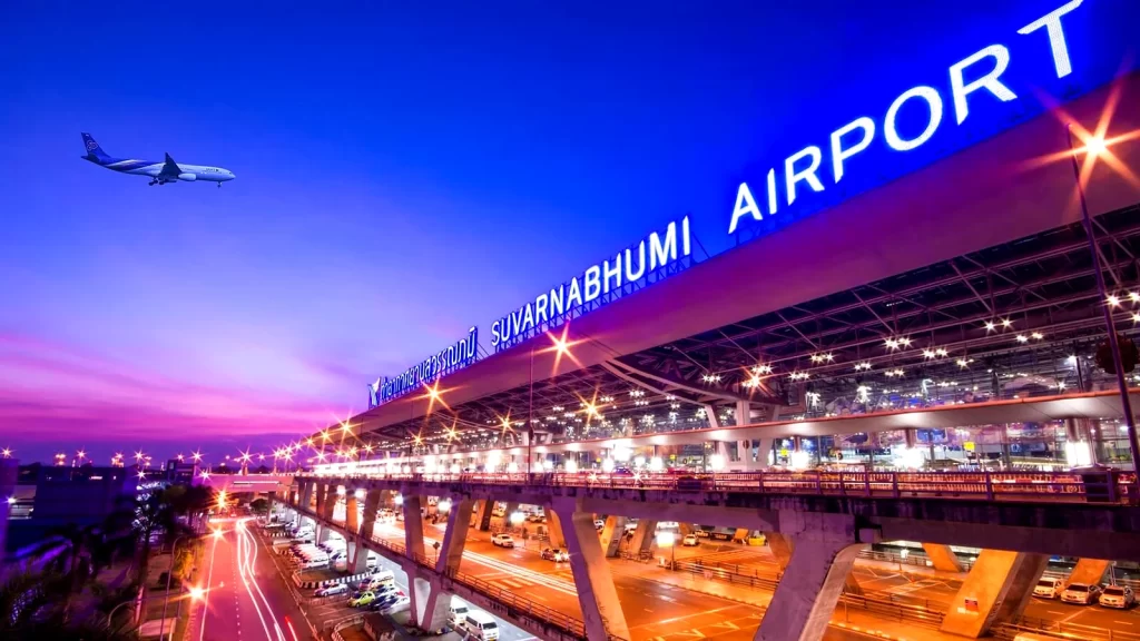 Suvarnabhumi airport in bangkok at night