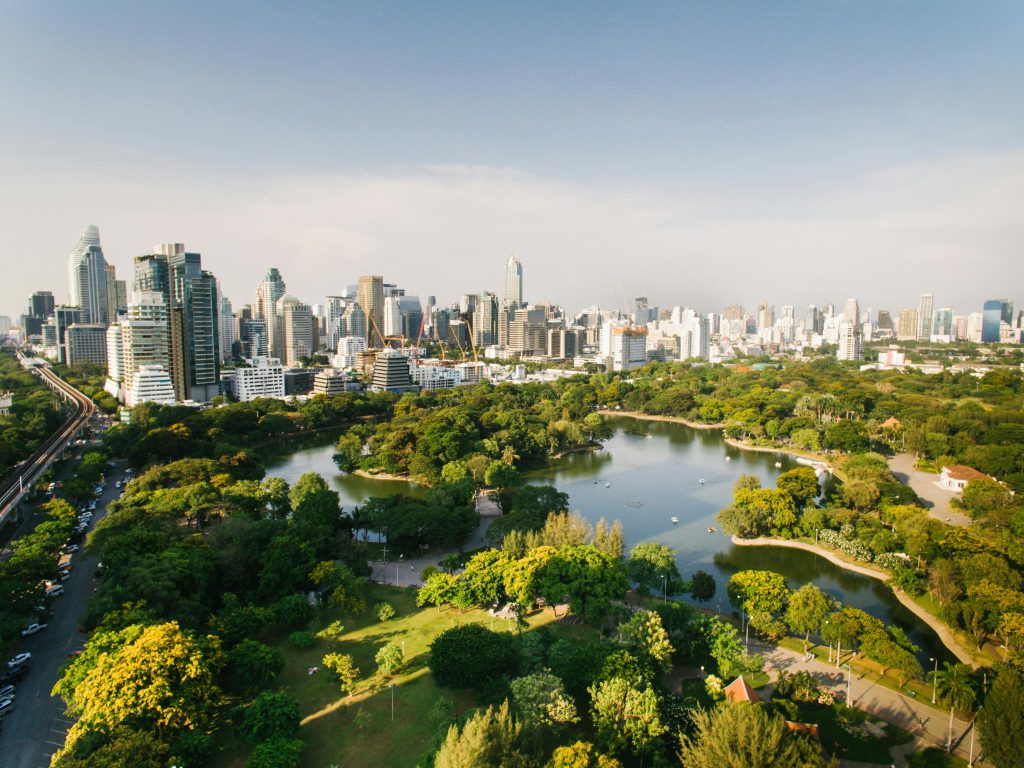 Bangkok skyline lumpini park