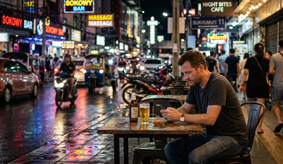 Lonely man in the streets in Bangkok