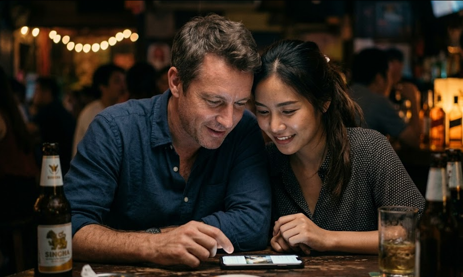 Thai woman and farang datring